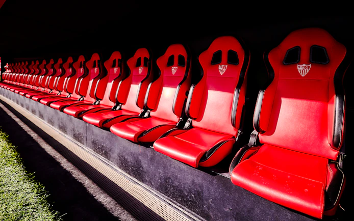 Official player bench at Ramón Sánchez Pizjuán Stadium, home of Sevilla FC, Spain.