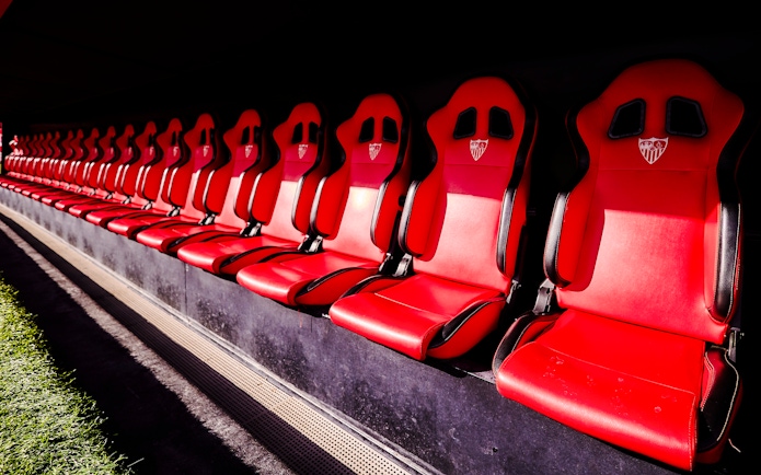 Official player bench at Ramón Sánchez Pizjuán Stadium, home of Sevilla FC, Spain.