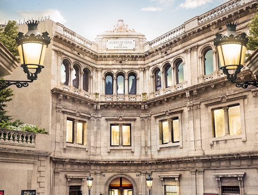Wax Museum entrance with red carpet in Barcelona, Spain.