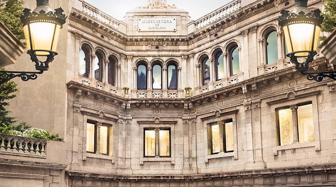 Wax Museum entrance with red carpet in Barcelona, Spain.