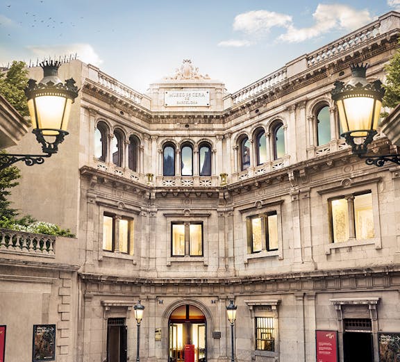 Wax Museum entrance with red carpet in Barcelona, Spain.