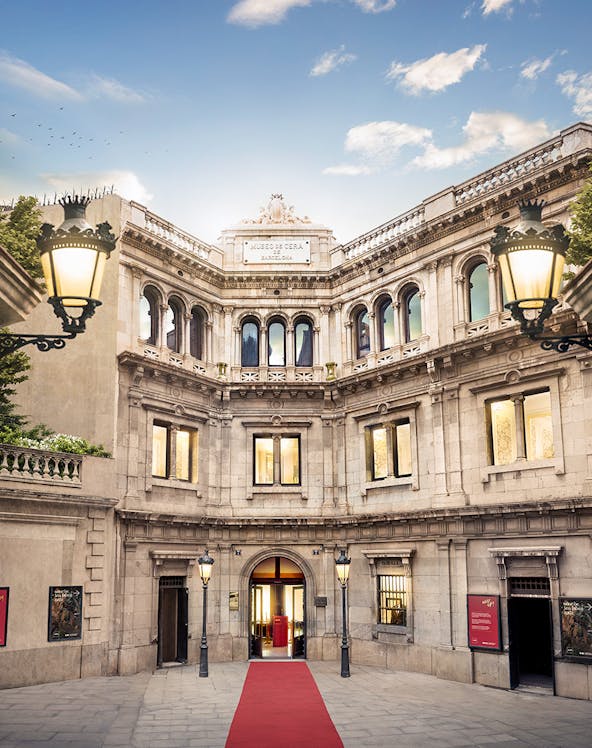Wax Museum entrance with red carpet in Barcelona, Spain.