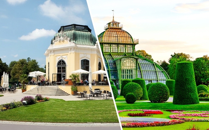 Wustenhaus and glass house in Vienna with surrounding gardens.