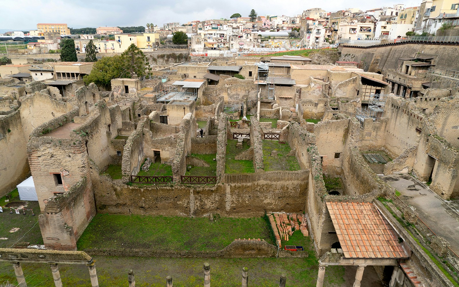 Ancient ruins of Herculaneum in Ercolano, near Naples, showcasing preserved stone structures.