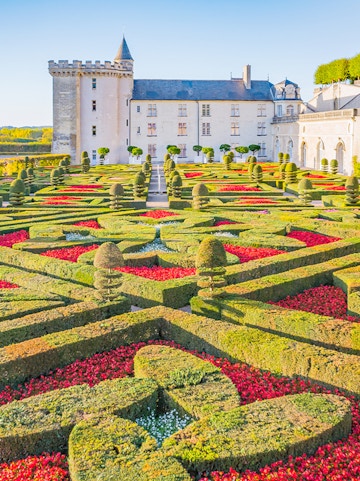 Château de Villandry with intricate formal gardens in Loire Valley, France.