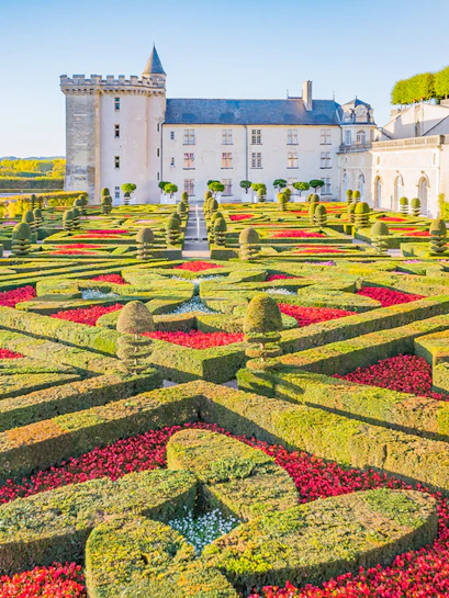 Château de Villandry with intricate formal gardens in Loire Valley, France.