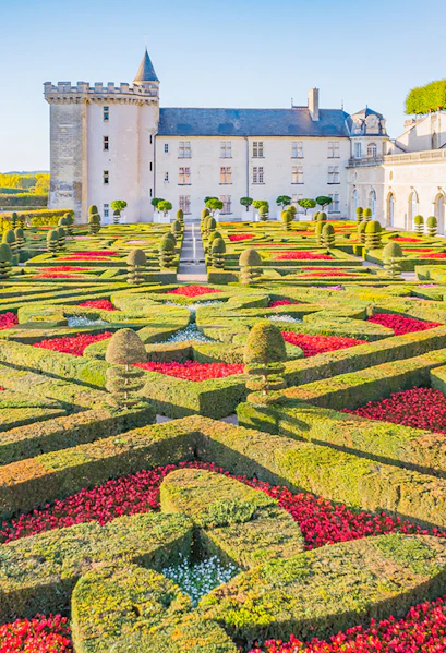 Château de Villandry with intricate formal gardens in Loire Valley, France.
