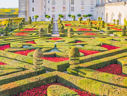 Château de Villandry with intricate formal gardens in Loire Valley, France.