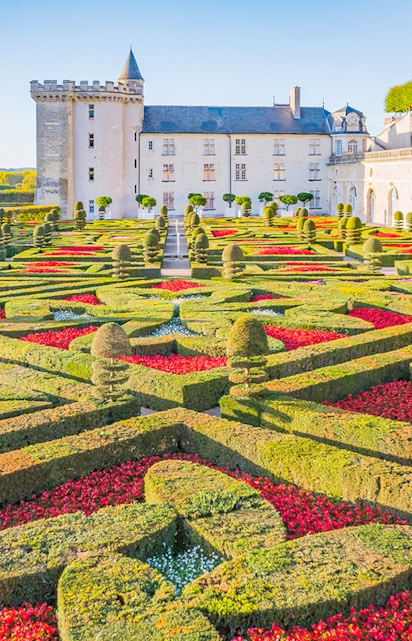 Château de Villandry with intricate formal gardens in Loire Valley, France.
