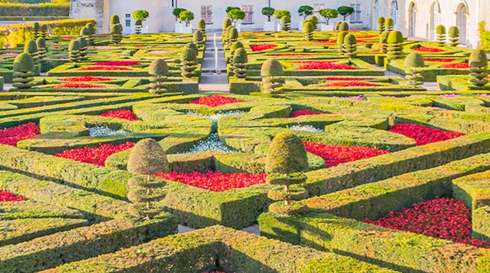 Château de Villandry with intricate formal gardens in Loire Valley, France.