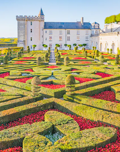 Château de Villandry with intricate formal gardens in Loire Valley, France.