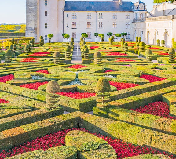 Château de Villandry with intricate formal gardens in Loire Valley, France.