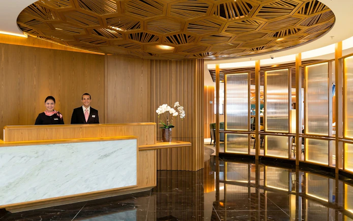 Plaza Premium Lounge reception at Rio de Janeiro Airport, T2 International Departures.