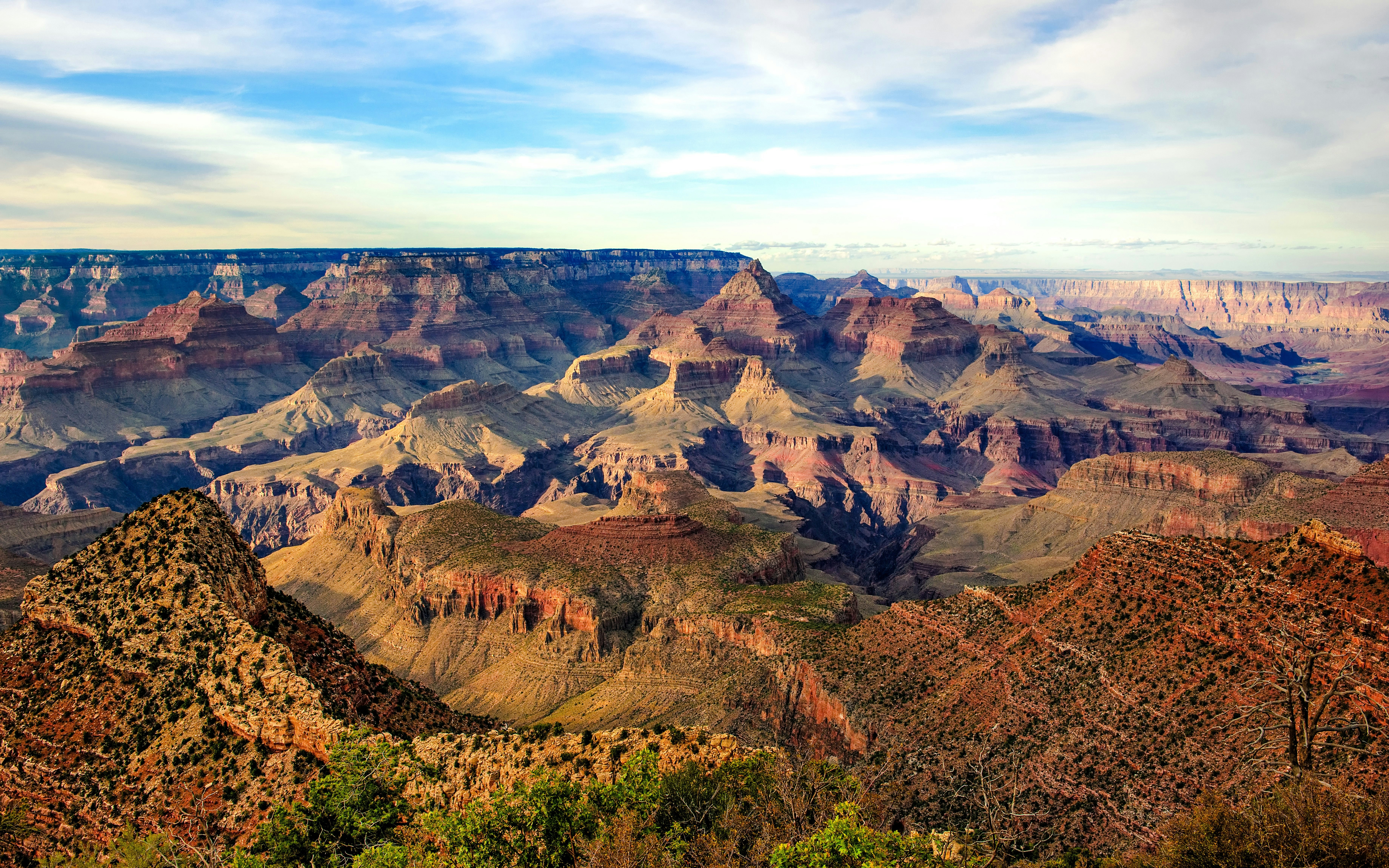 Grandview Point view of the Grand Canyon's layered rock formations and vast landscape.