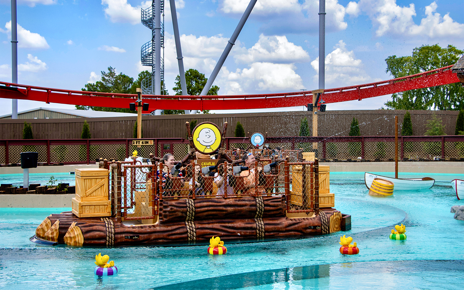 Charlie Brown-themed raft ride at Six Flags Carowinds' River Raft Blast.