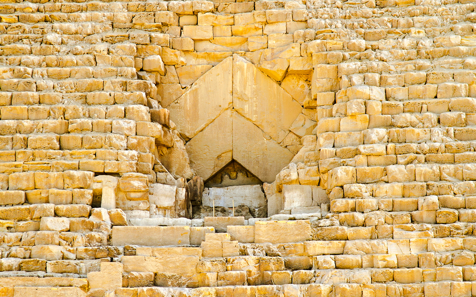 Entrance to the Great Pyramid of Giza, showing ancient stonework.