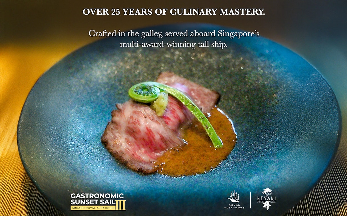 Gourmet dish served on The Royal Albatross special dinner cruise in Singapore.