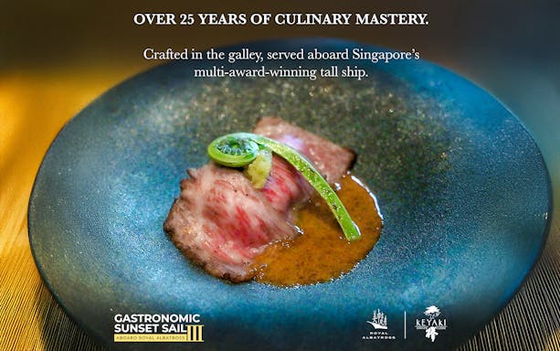 Gourmet dish served on The Royal Albatross special dinner cruise in Singapore.