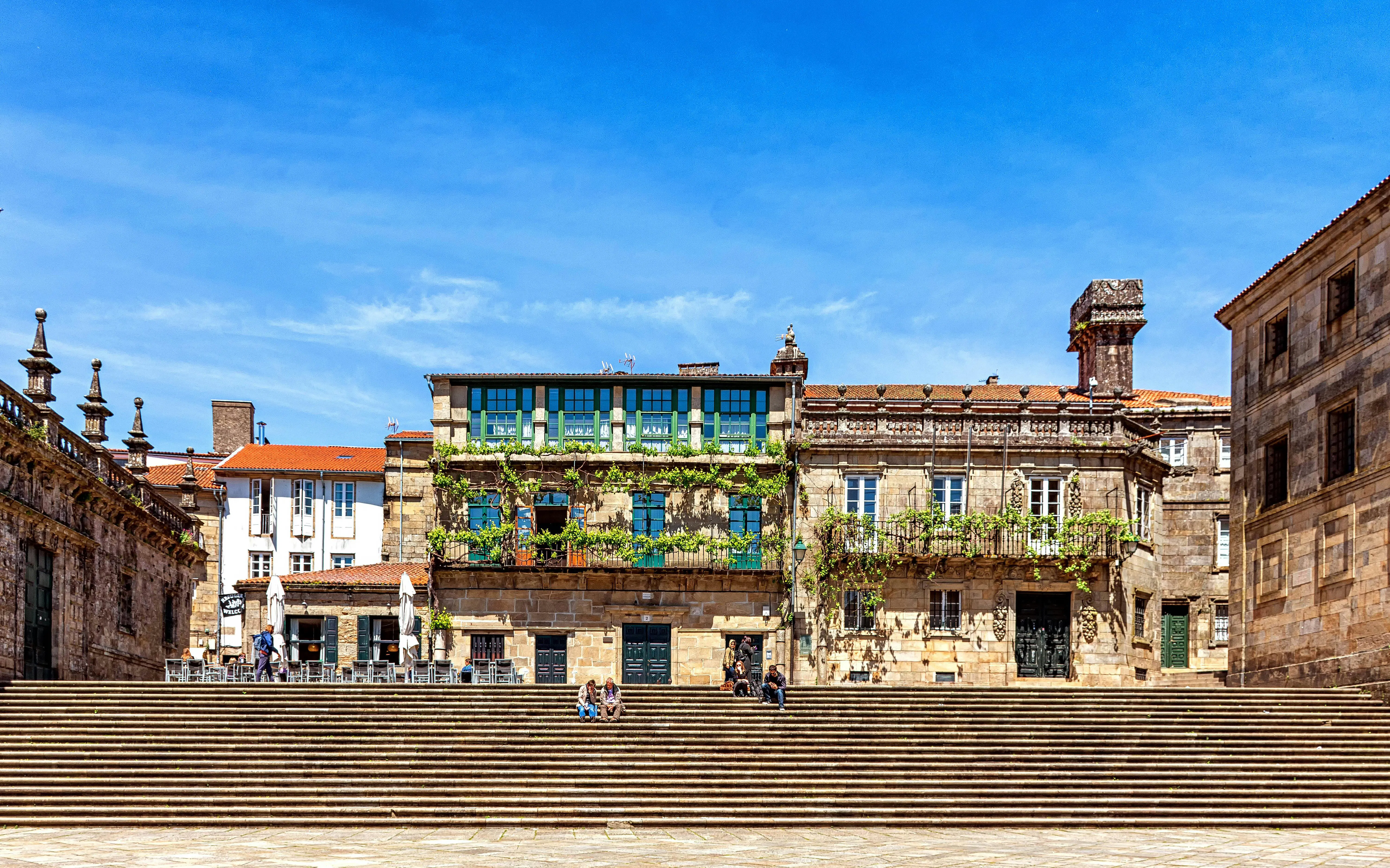 Plaza De Quintana with Casa De La Parra, Santiago de Compostela, Galicia, Spain.