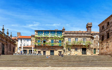 Plaza De Quintana with Casa De La Parra, Santiago de Compostela, Galicia, Spain.