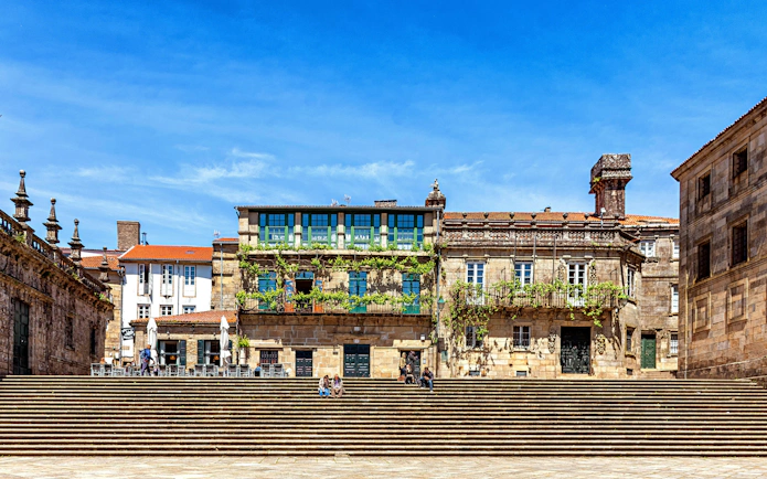 Plaza De Quintana with Casa De La Parra, Santiago de Compostela, Galicia, Spain.
