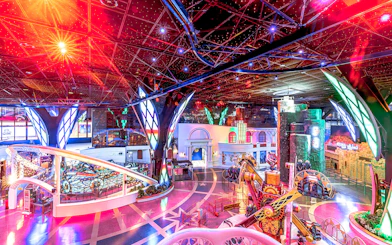 Indoor rides and attractions at Doha Quest Theme Park, Qatar.