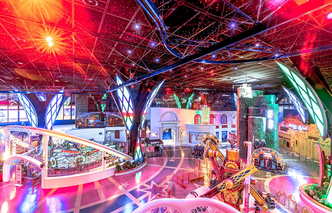 Indoor rides and attractions at Doha Quest Theme Park, Qatar.