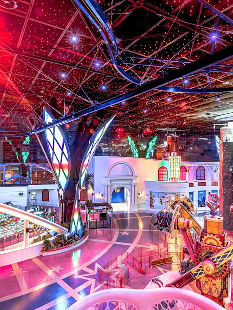 Indoor rides and attractions at Doha Quest Theme Park, Qatar.