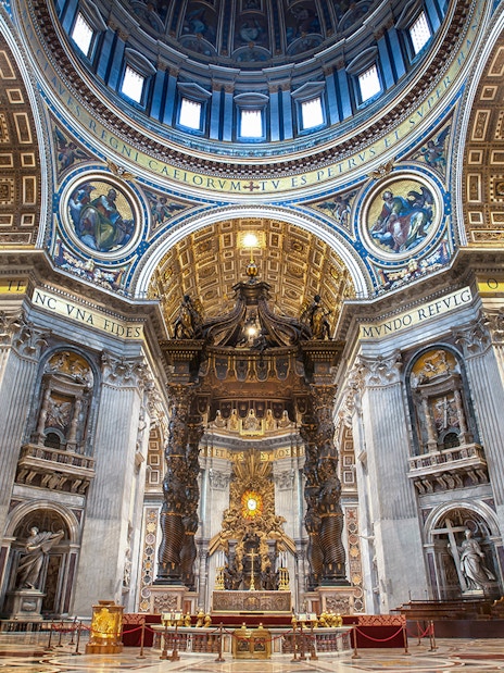 Bernini's Baldacchino under St. Peter's Basilica dome, Vatican City.