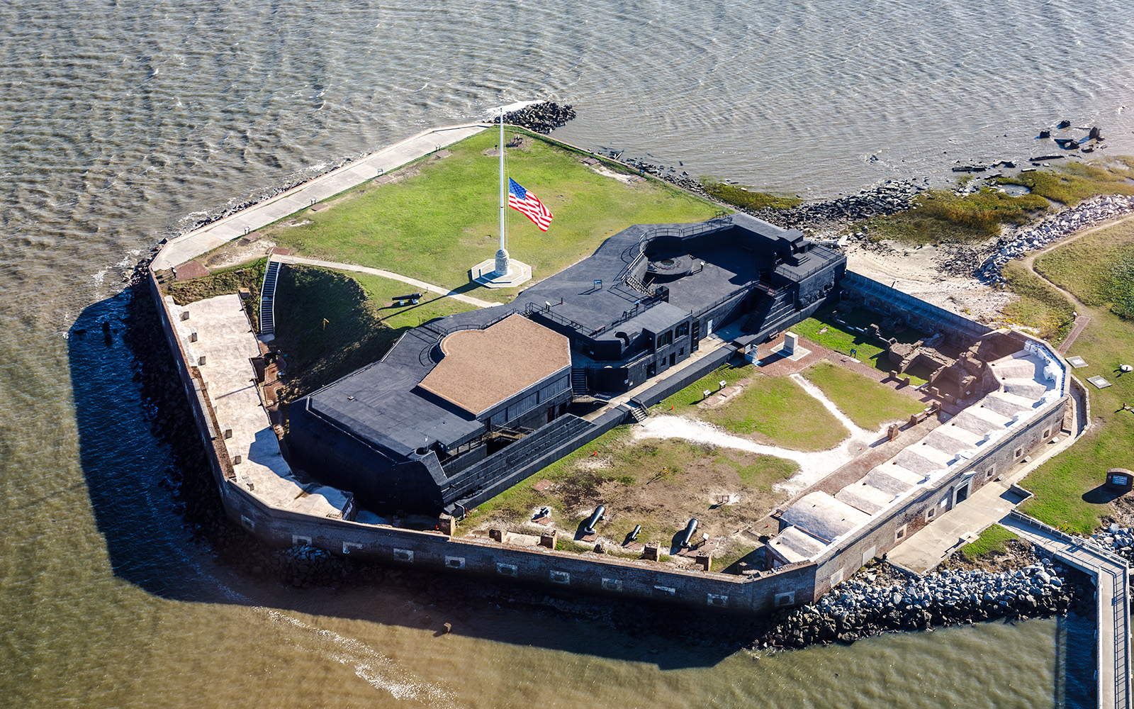 Aerial view of Fort Sumter National Monument in Charleston Harbor, South Carolina.