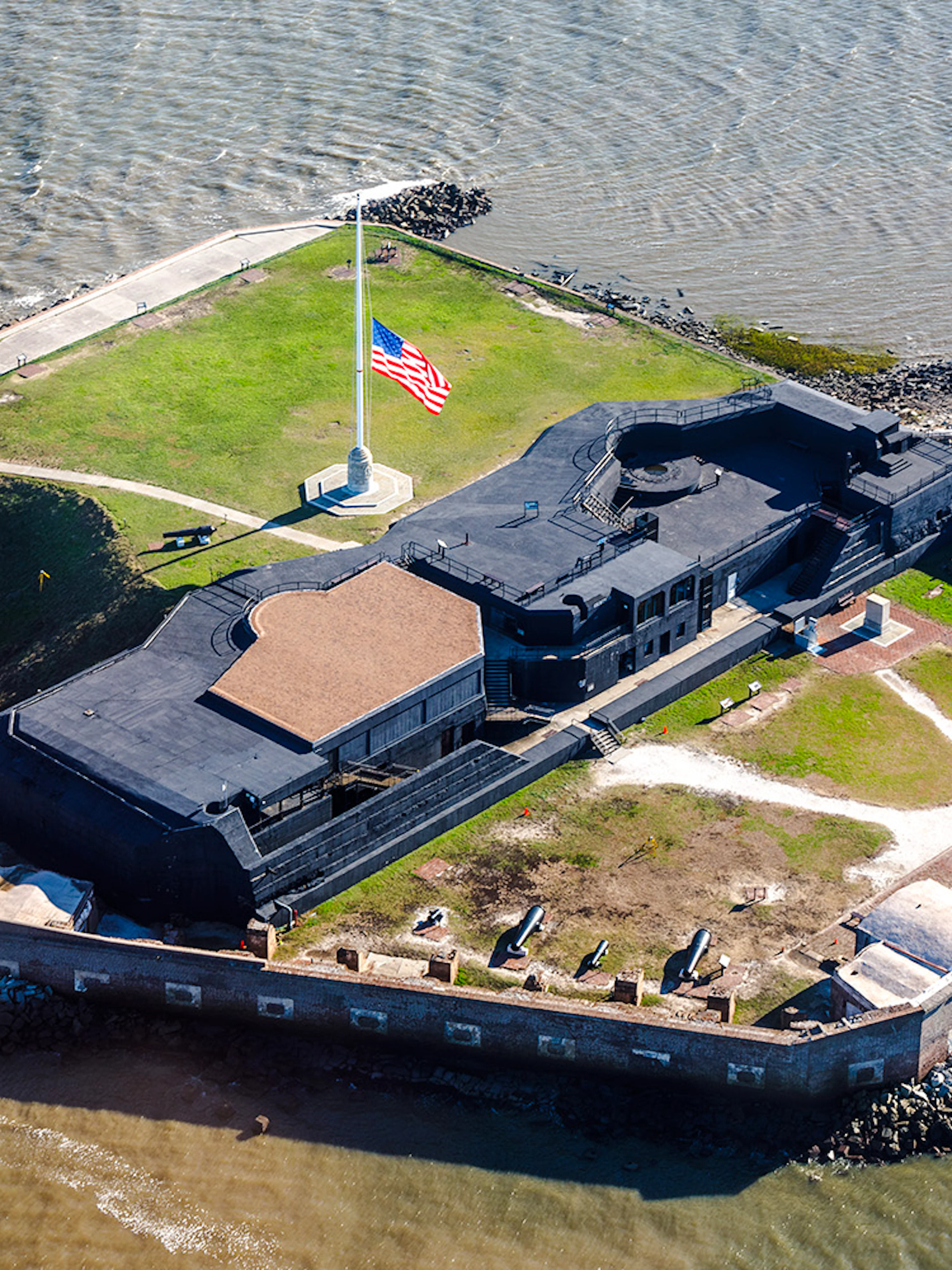 Aerial view of Fort Sumter National Monument in Charleston Harbor, South Carolina.