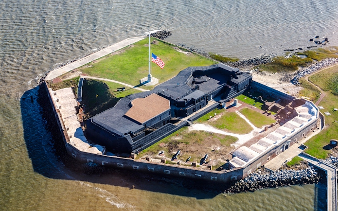 Aerial view of Fort Sumter National Monument in Charleston Harbor, South Carolina.