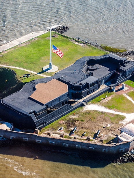 Aerial view of Fort Sumter National Monument in Charleston Harbor, South Carolina.