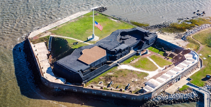 Aerial view of Fort Sumter National Monument in Charleston Harbor, South Carolina.