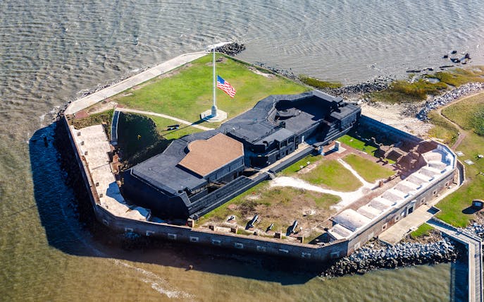 Aerial view of Fort Sumter National Monument in Charleston Harbor, South Carolina.