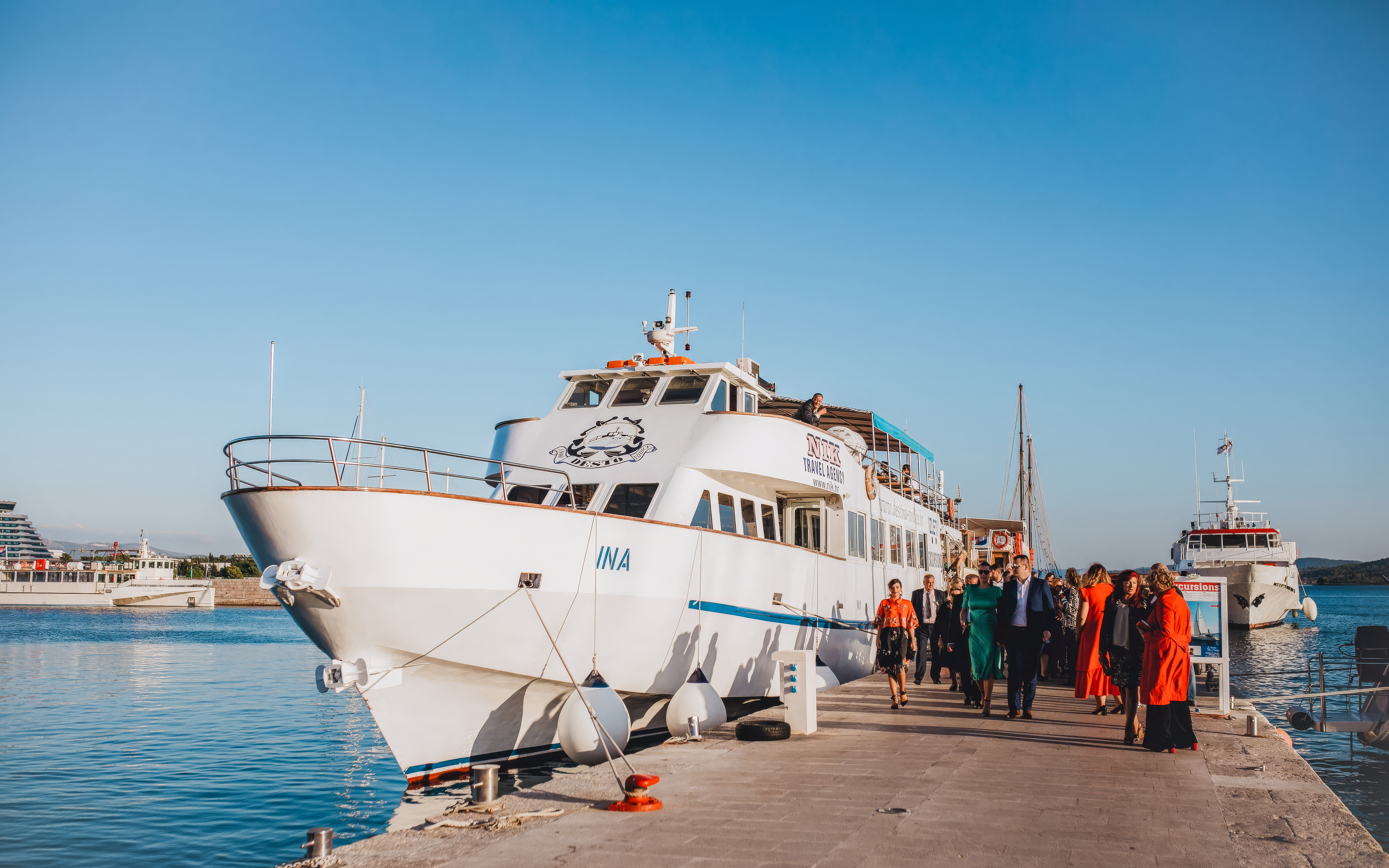 Boat at Vodice port preparing for a tour to Telašćica and Kornati National Parks.