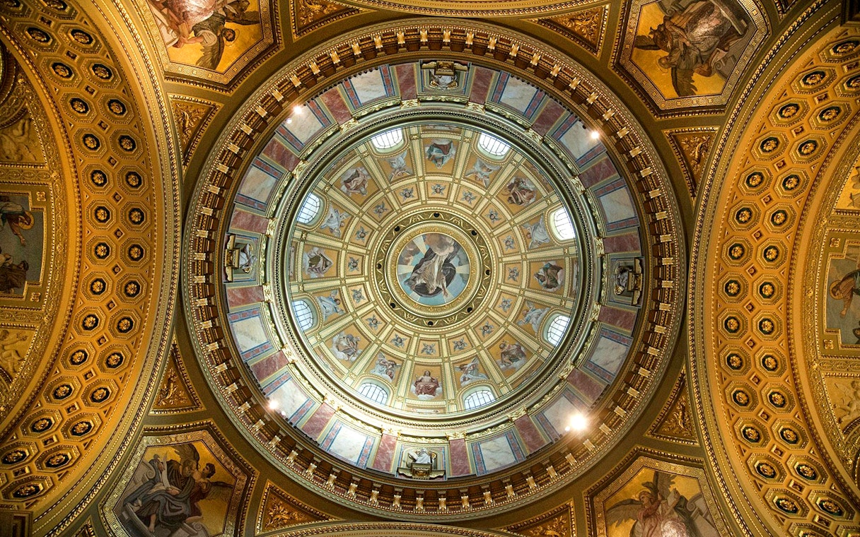 Intricate design on the dome of St. Stephen's Basilica, Budapest.