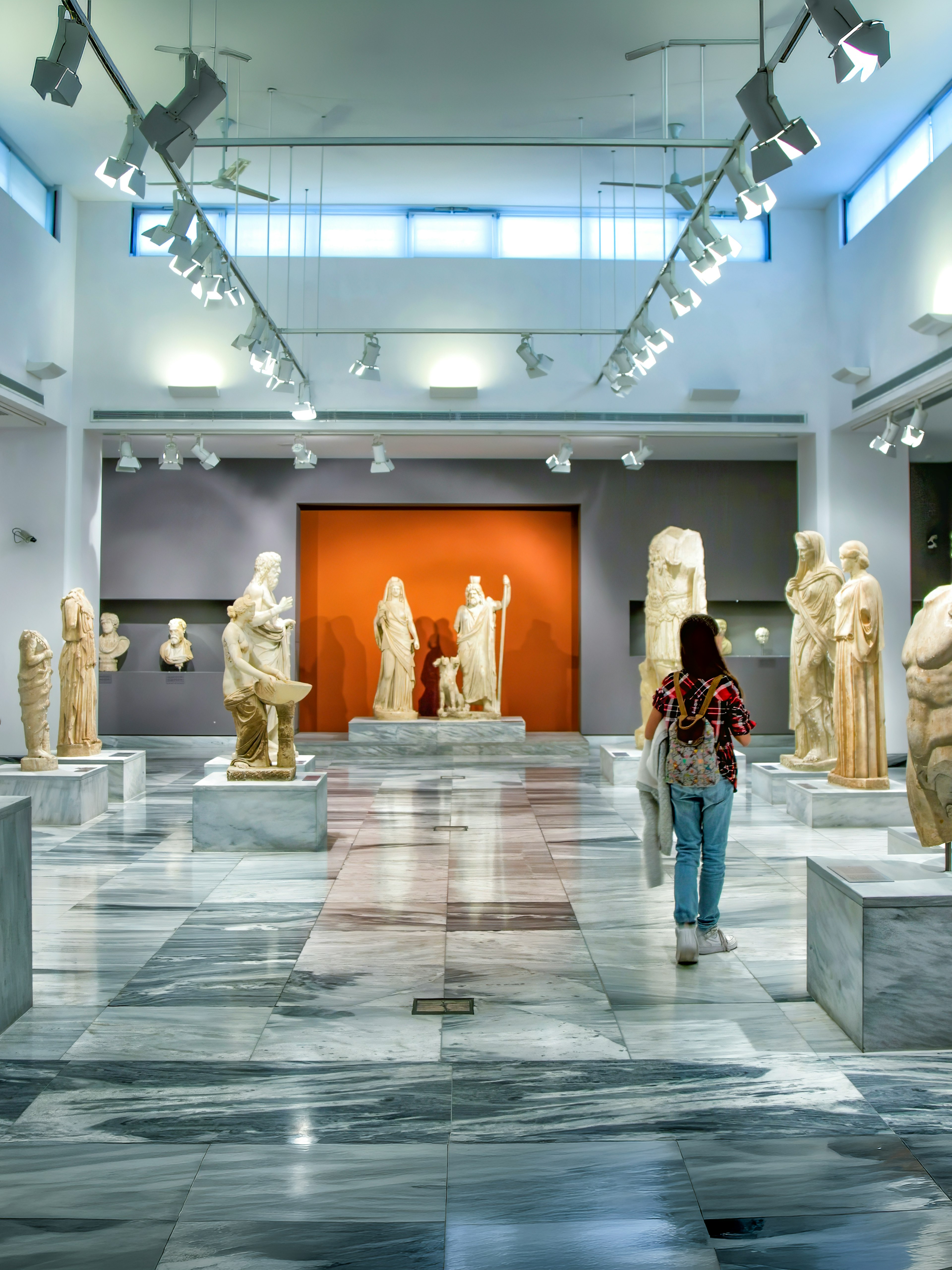 Statues and sculptures inside Heraklion Archaeological Museum, Crete, Greece.