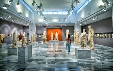 Statues and sculptures inside Heraklion Archaeological Museum, Crete, Greece.