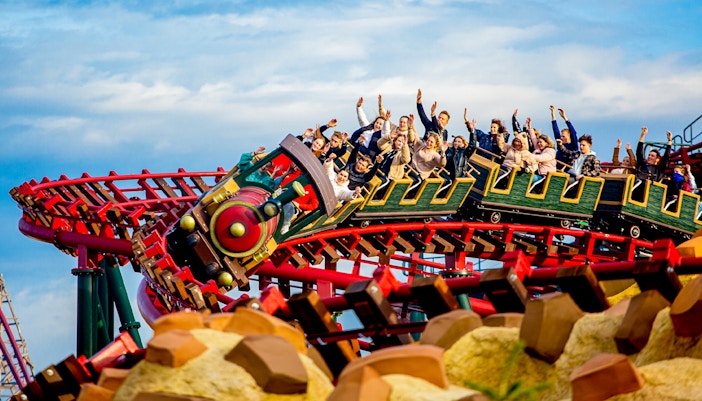 Energylandia Choco Chip Creek ride with colorful water slides and splash zones.
