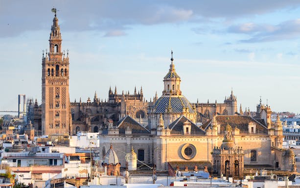 Seville skyline featuring the Giralda and Cathedral, part of the 3-hour guided tour.