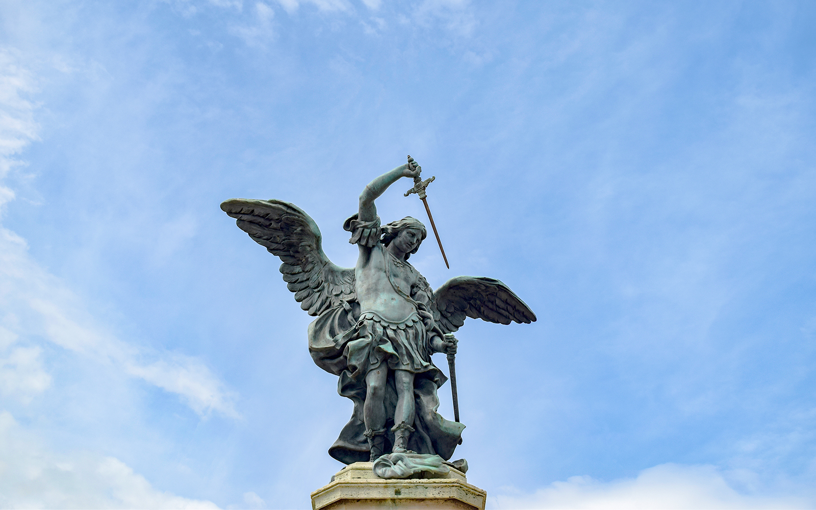 Archangel Michael Statue sheathing his sword