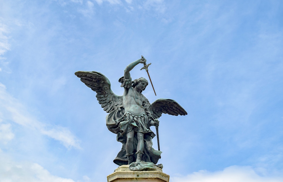 Archangel Michael Statue sheathing his sword