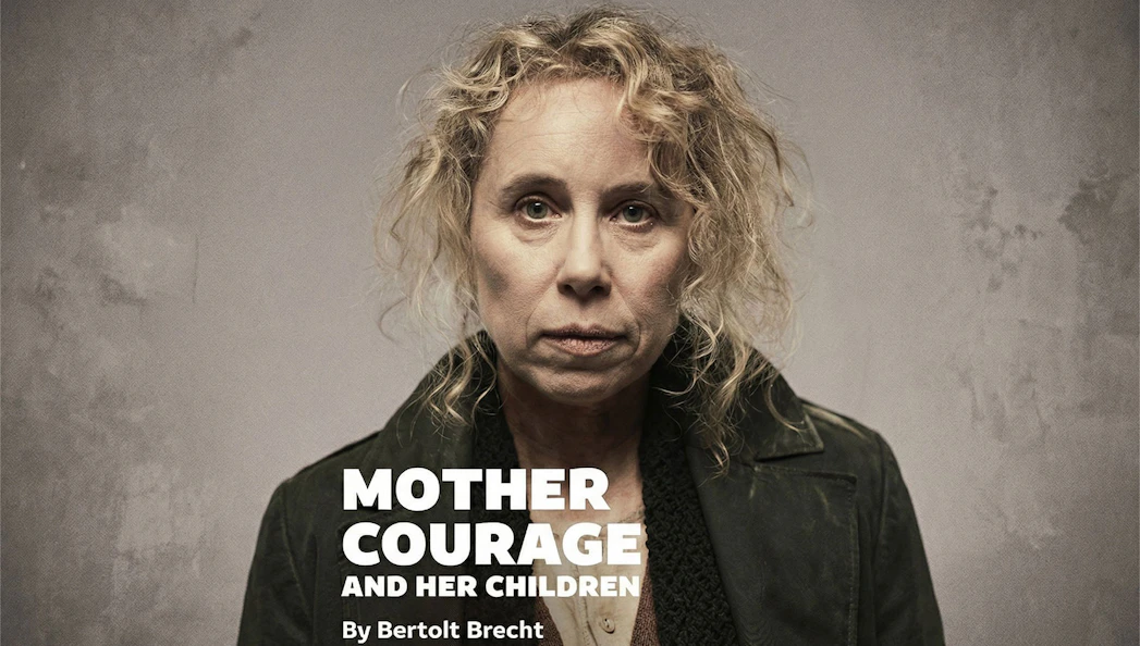 Mother Courage Westend play poster featuring a woman with curly hair