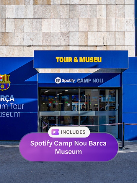 Entrance to Spotify Camp Nou Barça Museum tour in Barcelona.