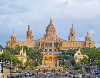 National Palace in Barcelona, view from street, part of self-guided city exploration game.