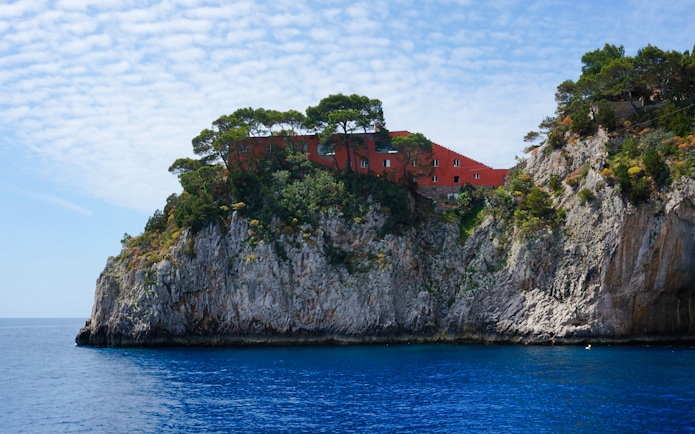 Villa Malaparte perched on a cliff overlooking the sea in Capri, Italy.