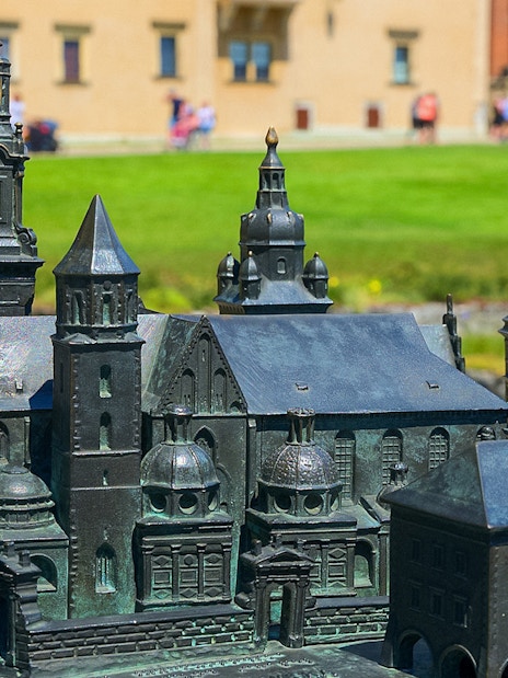 Wawel Castle miniature model in Krakow, Poland, highlighting intricate architectural details.