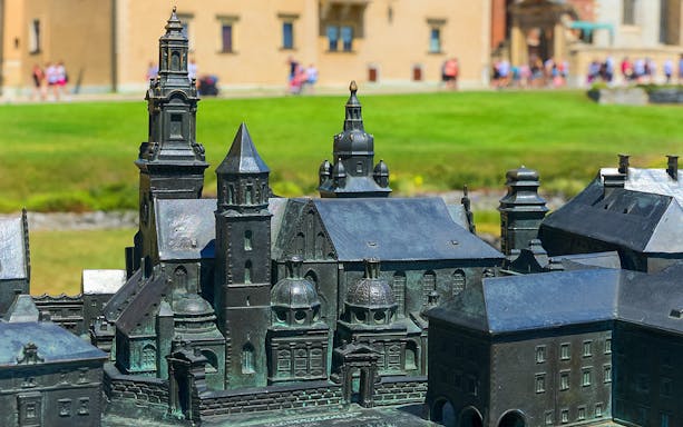 Wawel Castle miniature model in Krakow, Poland, highlighting intricate architectural details.