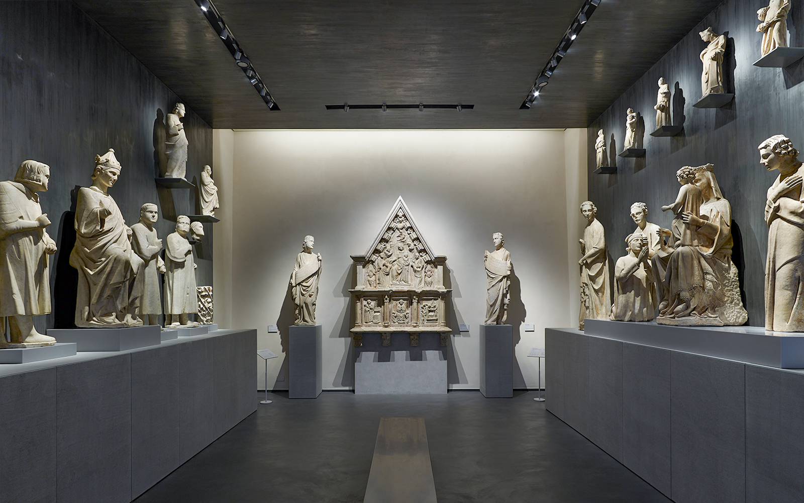 Sculptures displayed at Opera del Duomo Museum in Pisa.
